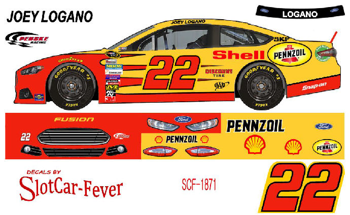 1/25th Scale Decals #22 Joey Logano Shell Pennzoil Fusion 2017 1/24th