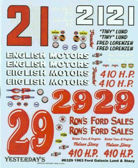 YES_21_29 1963Fred Lorenzen-Tiny Lund-Nelson Stacy #21-#29 English Motors-Rons Ford Sales (1:24)
