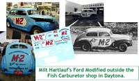 SCF1603-C #M-2 Milt Hartlauf's Ford Modified outside the Fish Carburator shop in Daytona
